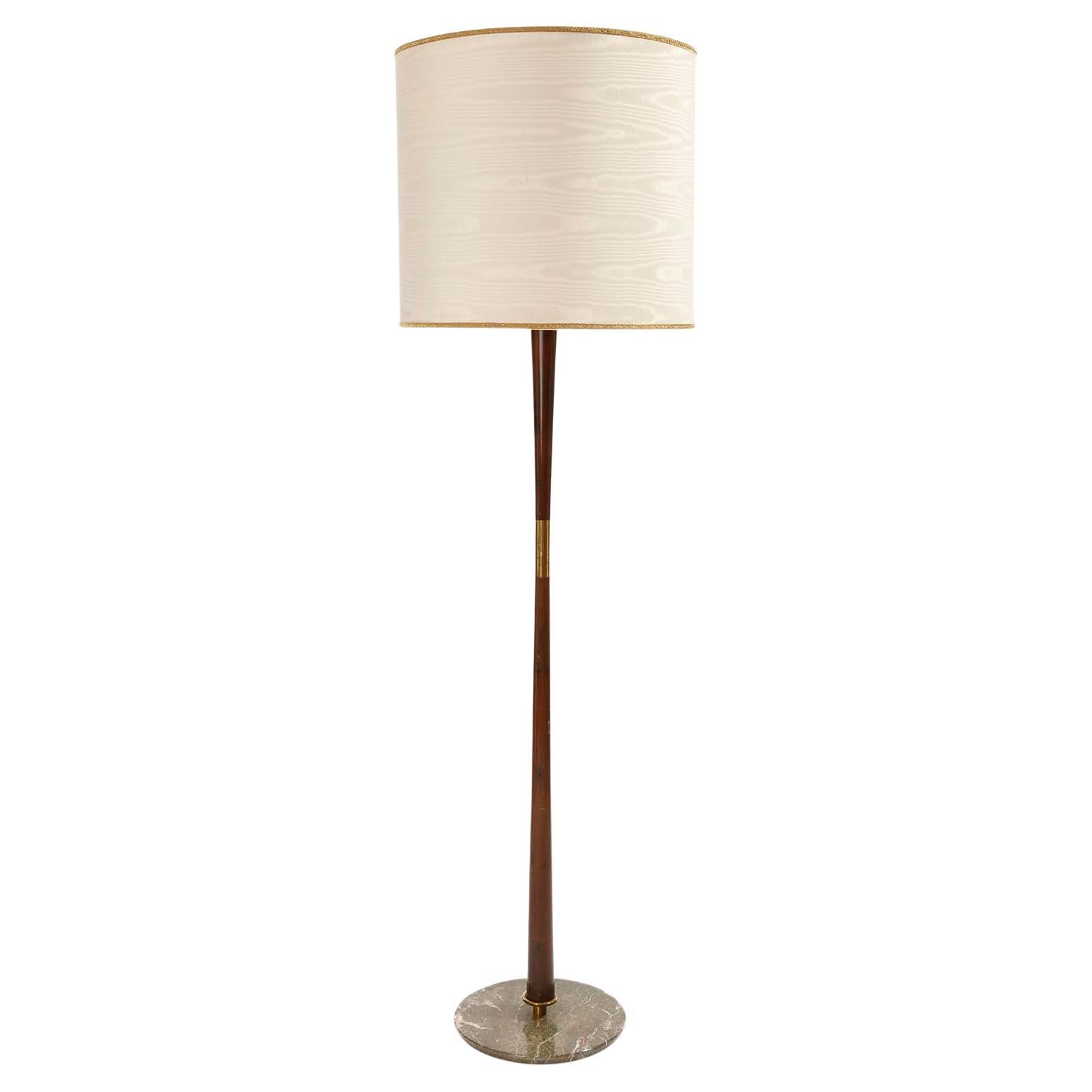 Floor Lamp by Stilnovo, Stained Walnut Brass Marble Base, circa 1946-48 For Sale
