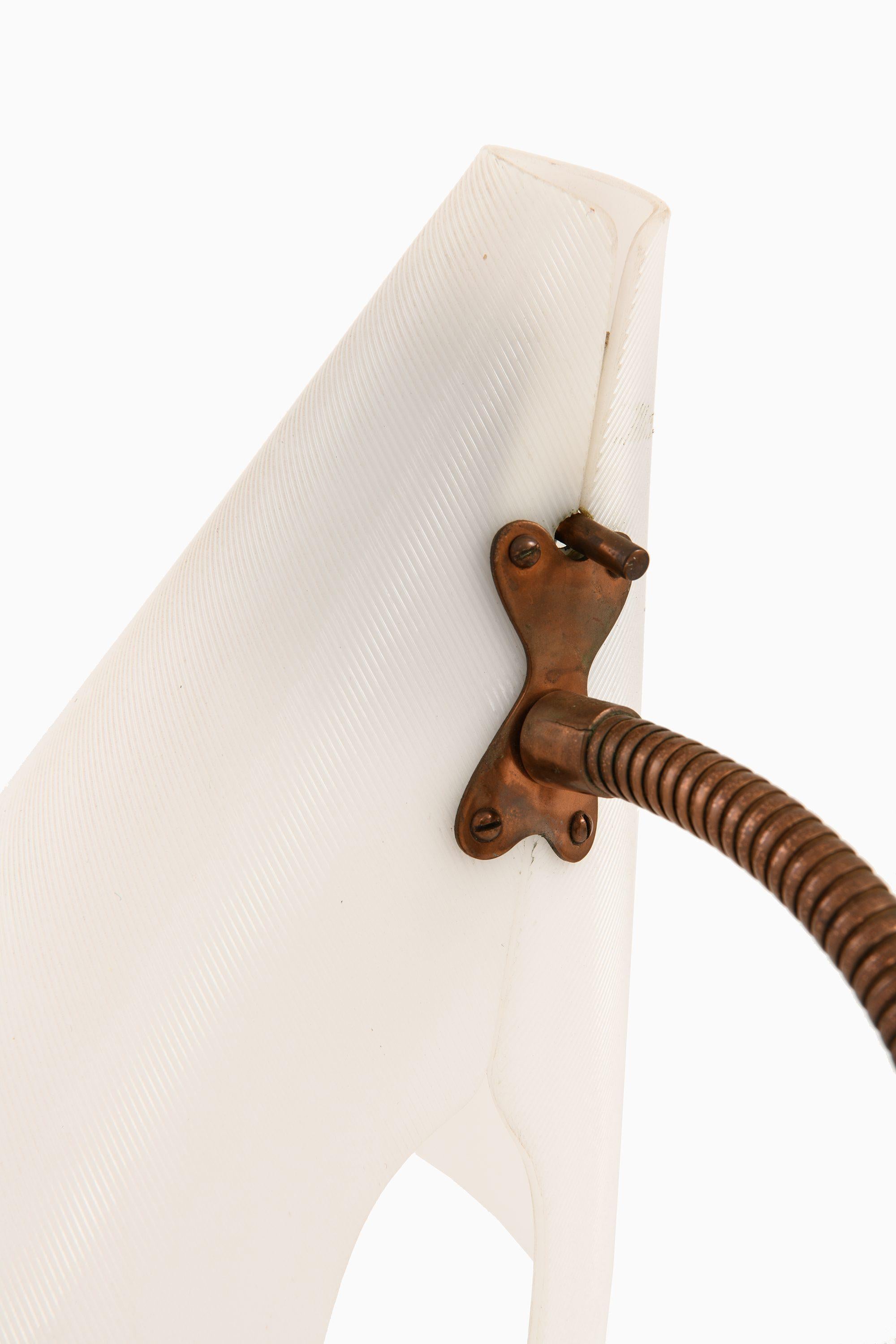 Scandinavian Modern Rare Floor Lamp in Black Lacquered Metal, Brass and White Plastic, 1950’s For Sale