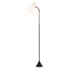 Rare Floor Lamp in Black Lacquered Metal, Brass and White Plastic, 1950’s
