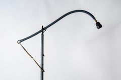 Rare Floor Lamp in Blue Stitched Leather by Jacques Adnet
