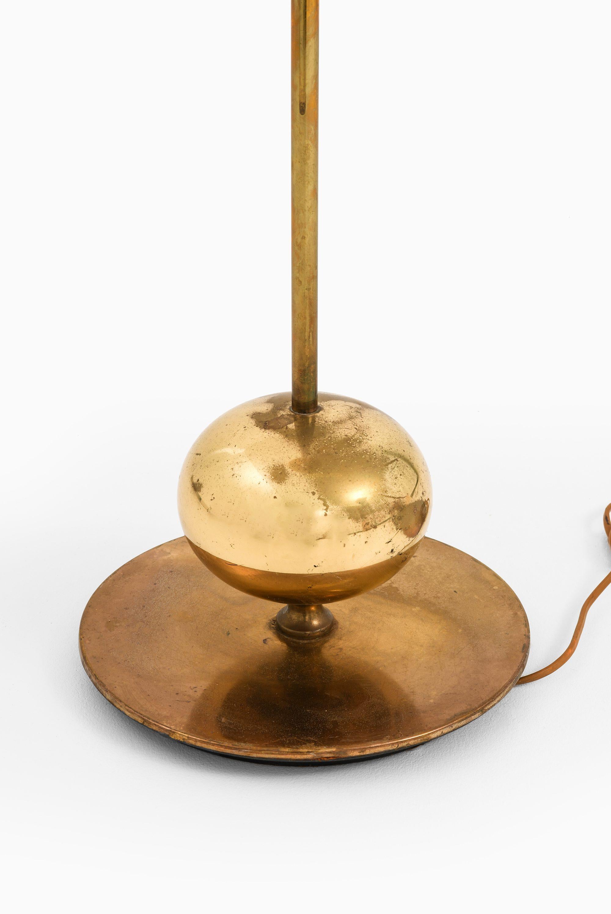 Swedish Rare Floor Lamp in Brass and Fabric Shade, 1950’s For Sale