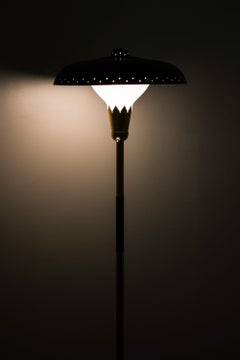 Rare Floor Lamp in Brass, Opaline Glass and Lacquered Metal, 1950's