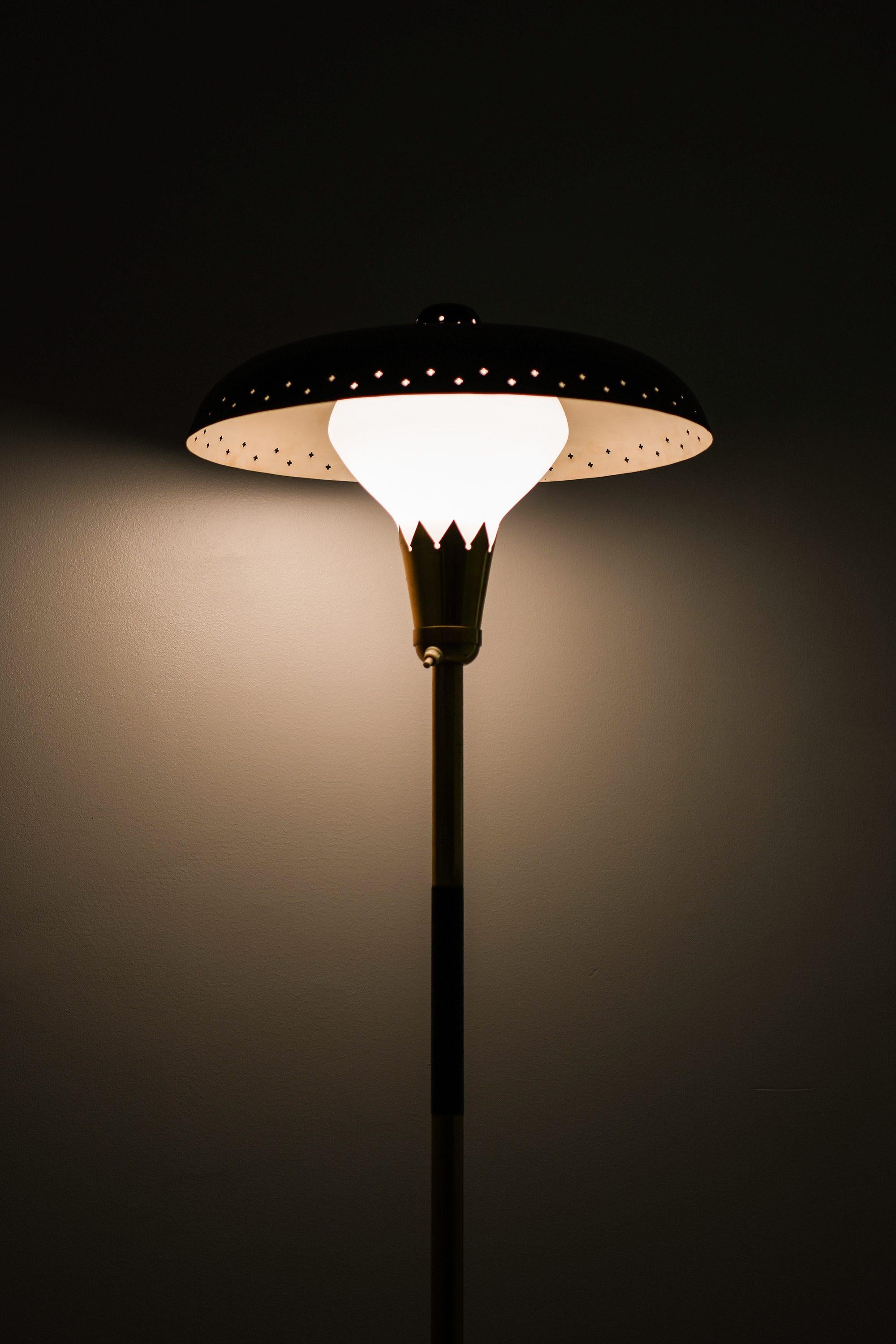 Laqué Rare lampadaire en laiton, verre opalin et métal laqué, années 1950 en vente
