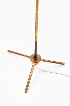 Rara lampada da terra in ottone, teak e paralume, anni '50