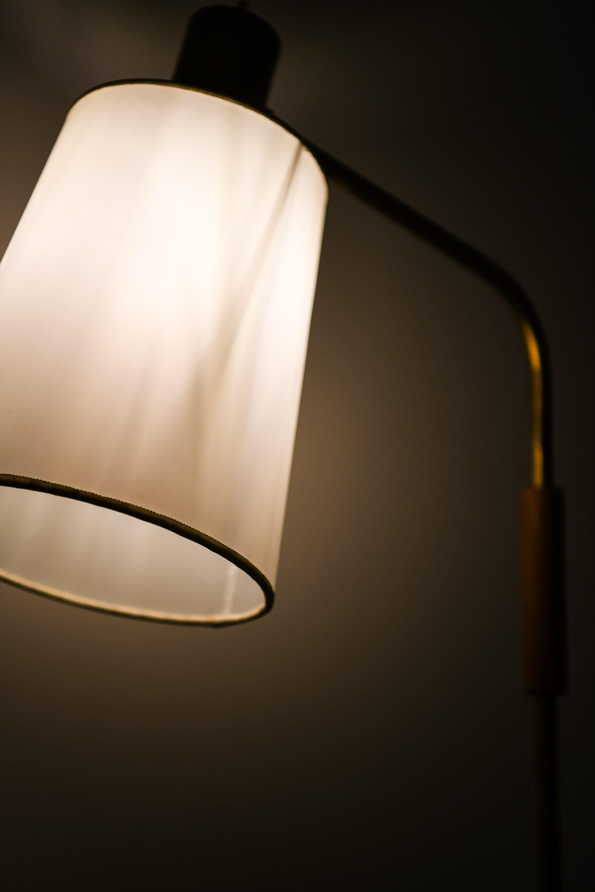 Finnish Rare Floor Lamp in Brass, Teak and Lamp Shade, 1950's For Sale