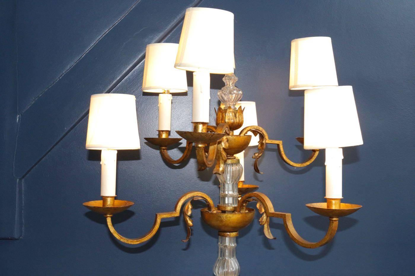 Gilt Rare Floor Lamp in the Style of Poillerat, France, 1940s For Sale