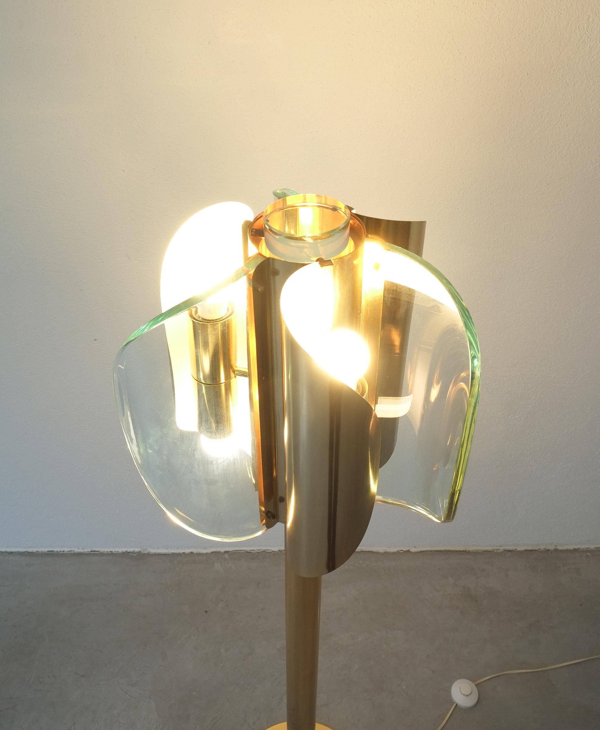 Polished Brass Glass Floor Lamp Style Fontana Arte, Italy, circa 1965 For Sale