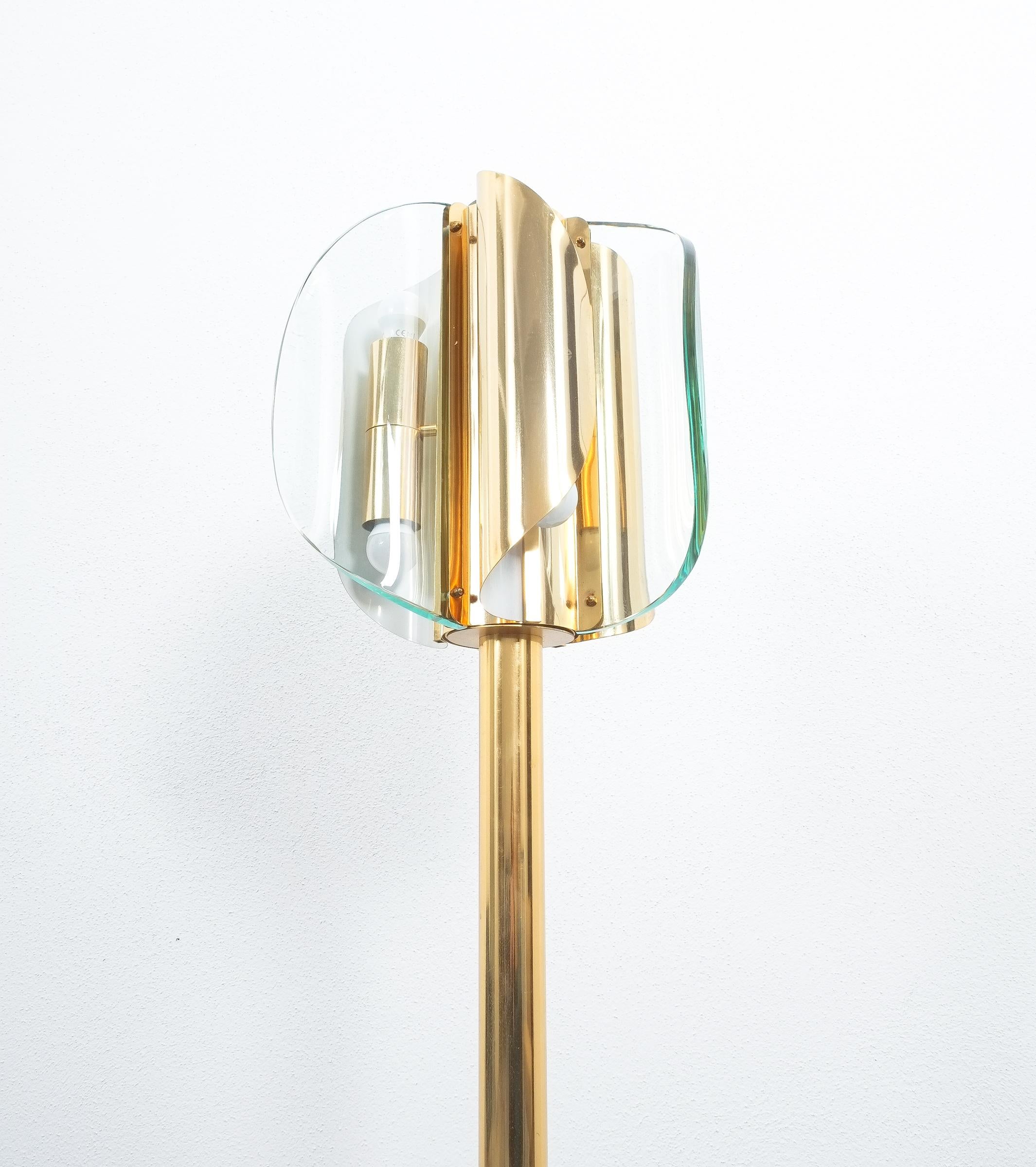 Brass Glass Floor Lamp Style Fontana Arte, Italy, circa 1965 For Sale 1