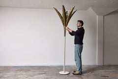 Rare floor lamp with hammered brass leaves by Angelo Lelii for Arredoluce, 1950