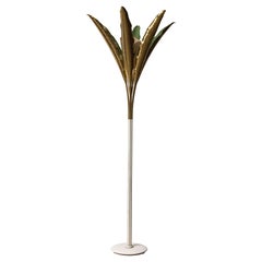 Rare floor lamp with hammered brass leaves by Angelo Lelii for Arredoluce, 1950