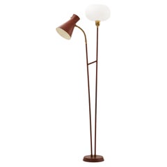 Rare Floor Lamp with Red Lacquered Metal Frame, 1950s