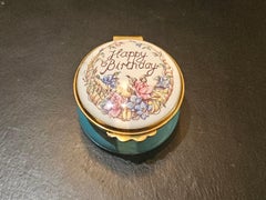 Rare Floral Happy Birthday Porcelain Box Worcestershire England Halcyon Days Box