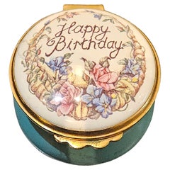 Rare Floral Happy Birthday Porcelain Box Worcestershire England Halcyon Days Box