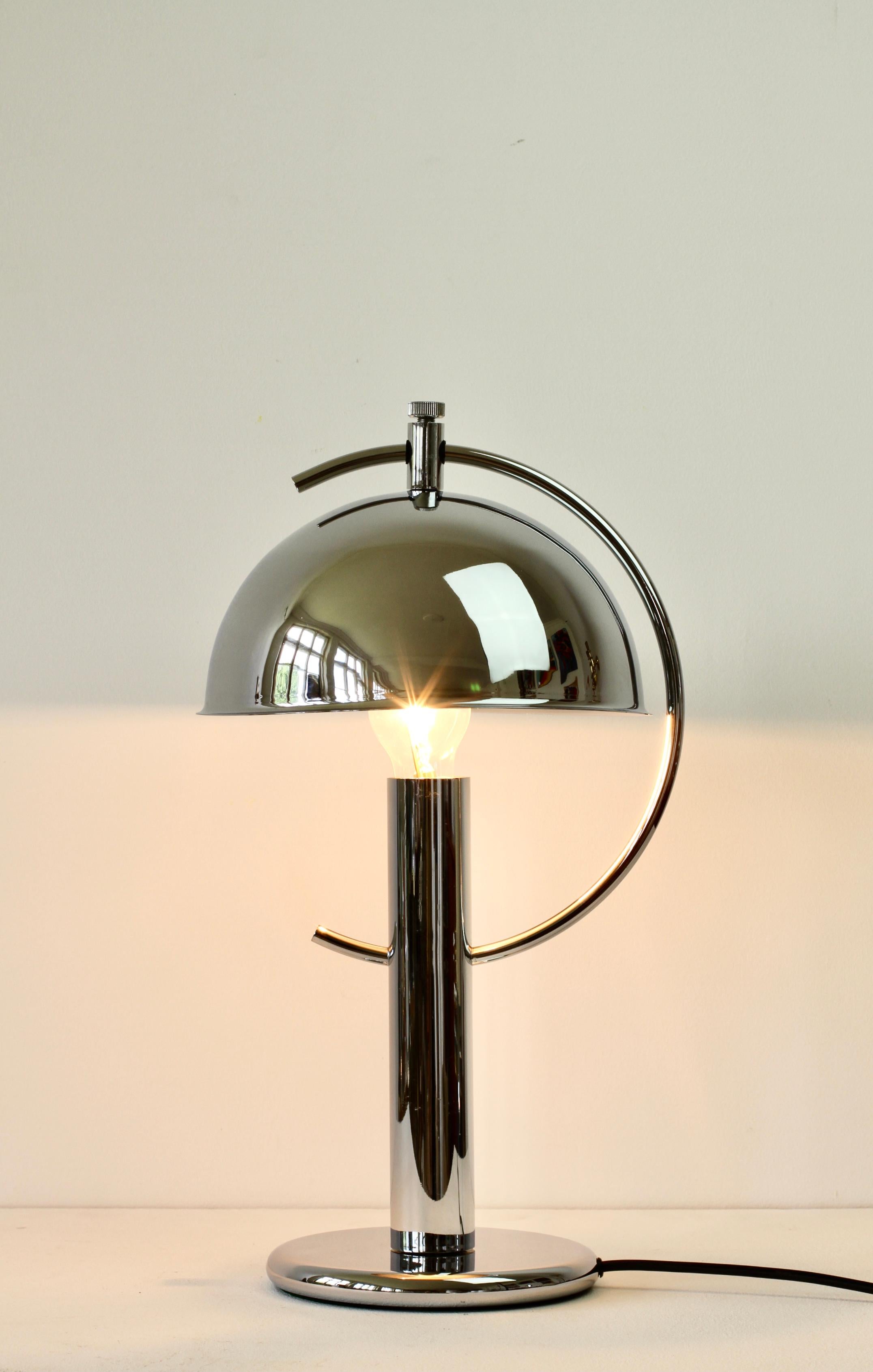 Metal Rare Florian Schulz Mid-Century Vintage Modernist Chrome Adjustable Table Lamp For Sale