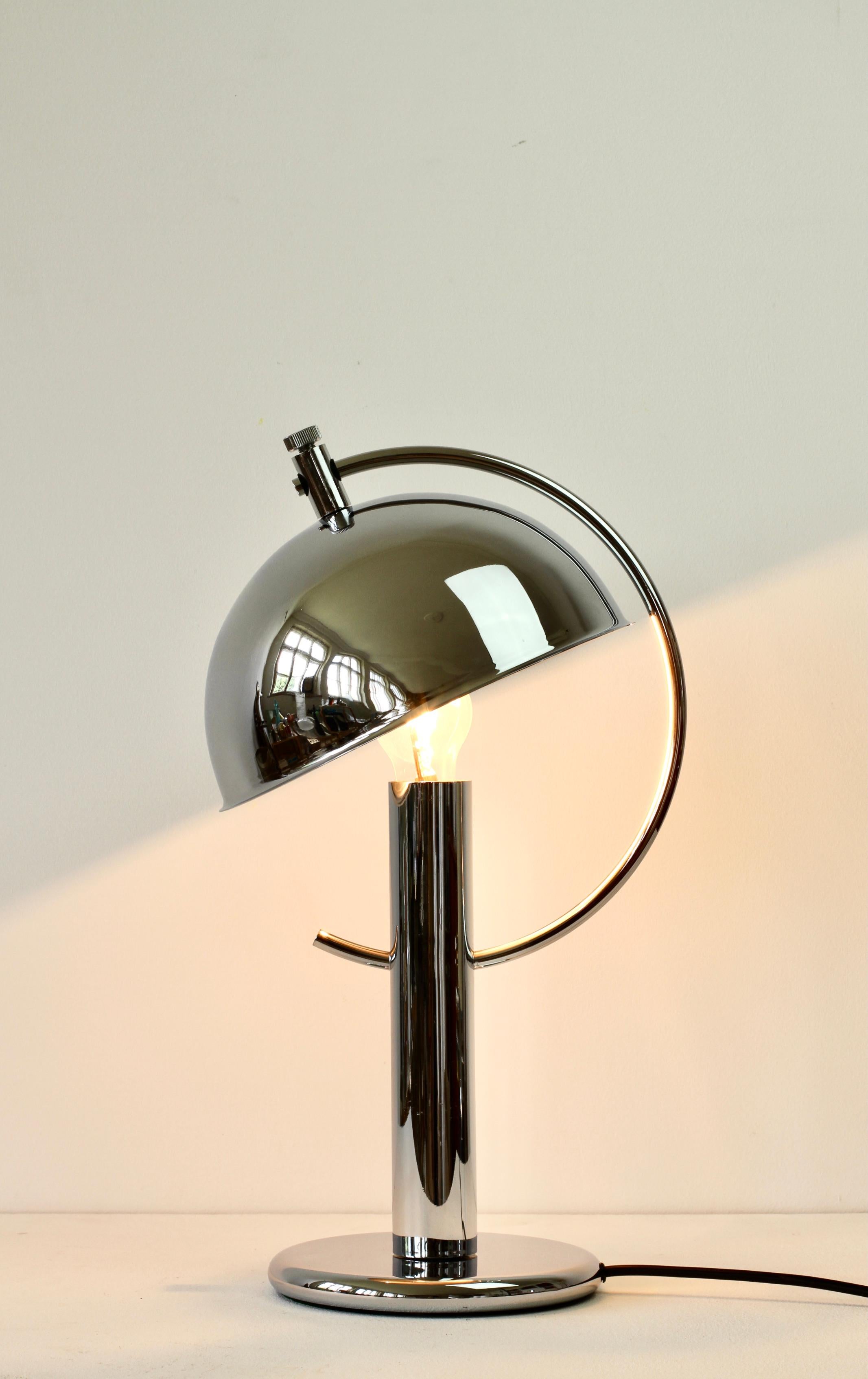 Rare Florian Schulz Mid-Century Vintage Modernist Chrome Adjustable Table Lamp For Sale 1