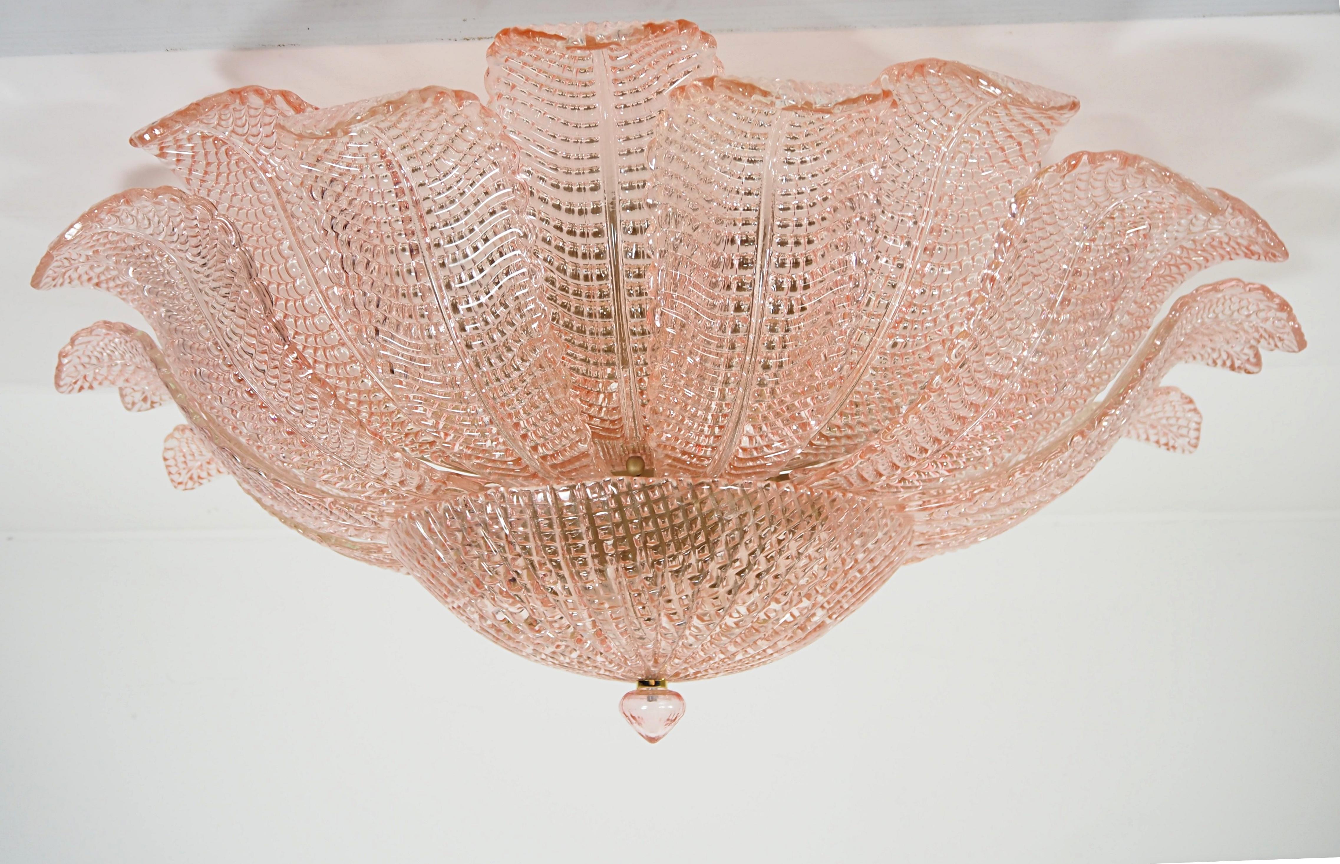Rare Flower Ceiling Lamp - Murano Art Glass - pink color 3