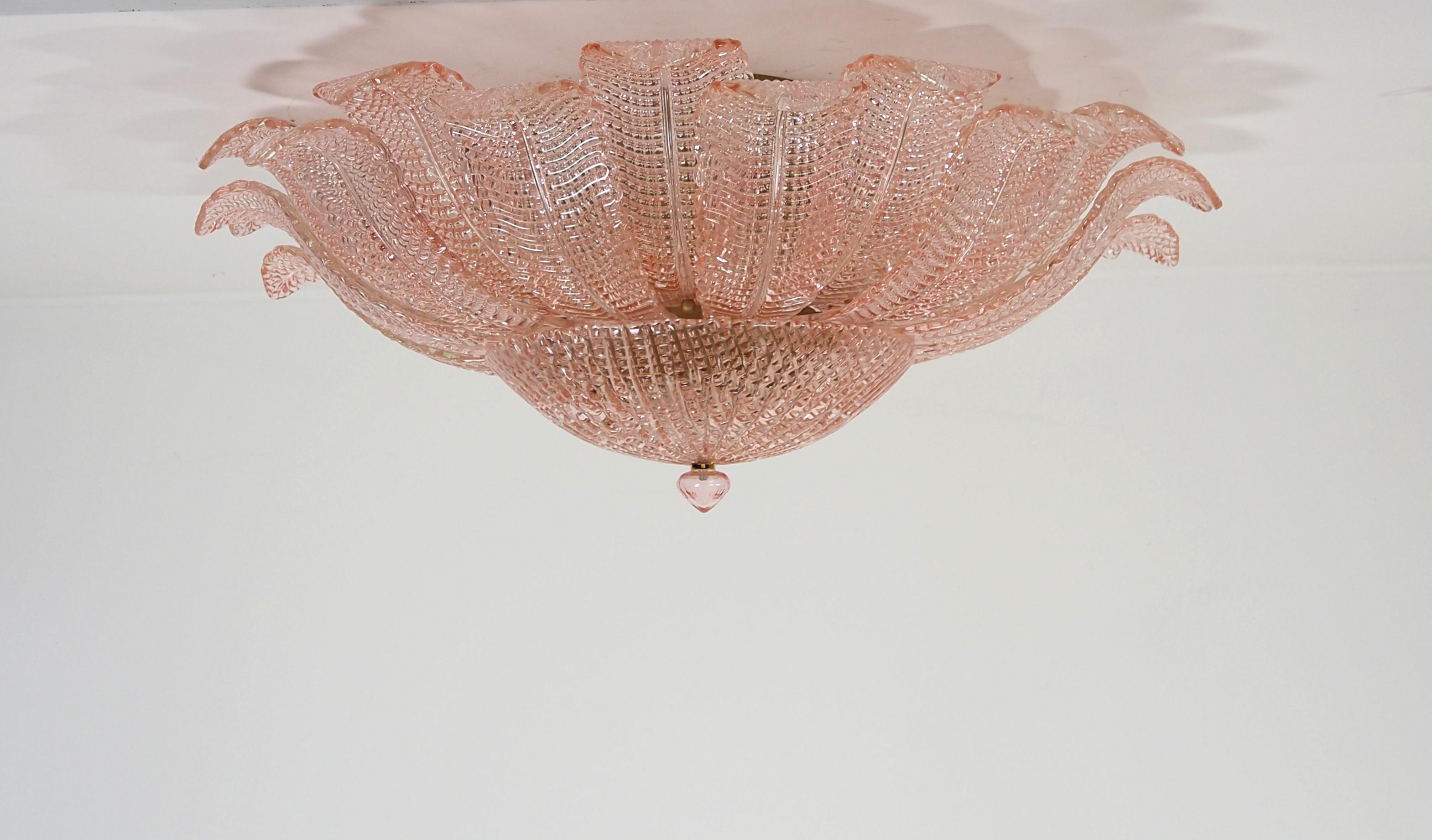 Rare Flower Ceiling Lamp - Murano Art Glass - pink color 4