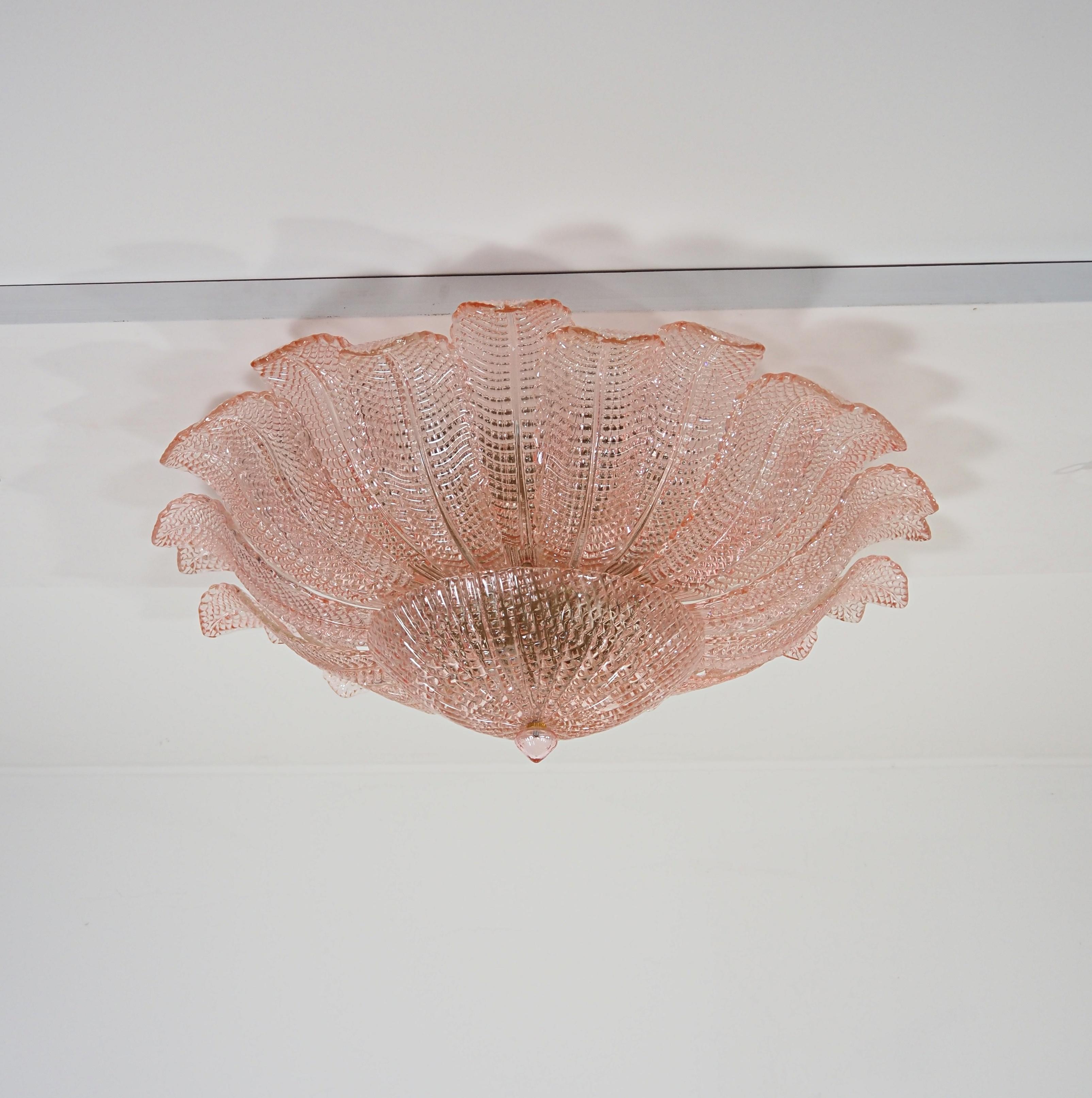 Rare Flower Ceiling Lamp - Murano Art Glass - pink color 5
