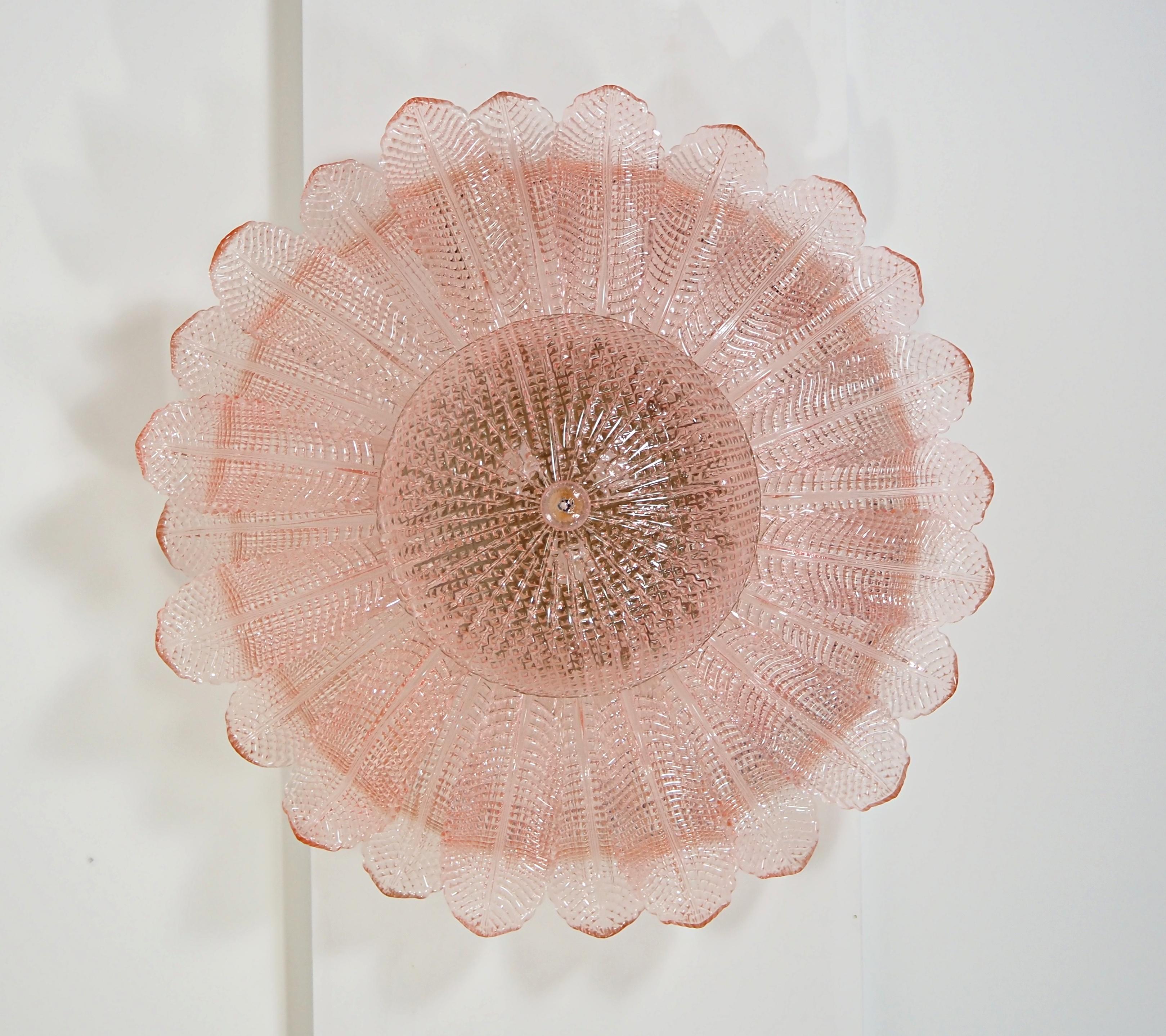 Rare Flower Ceiling Lamp - Murano Art Glass - pink color 6