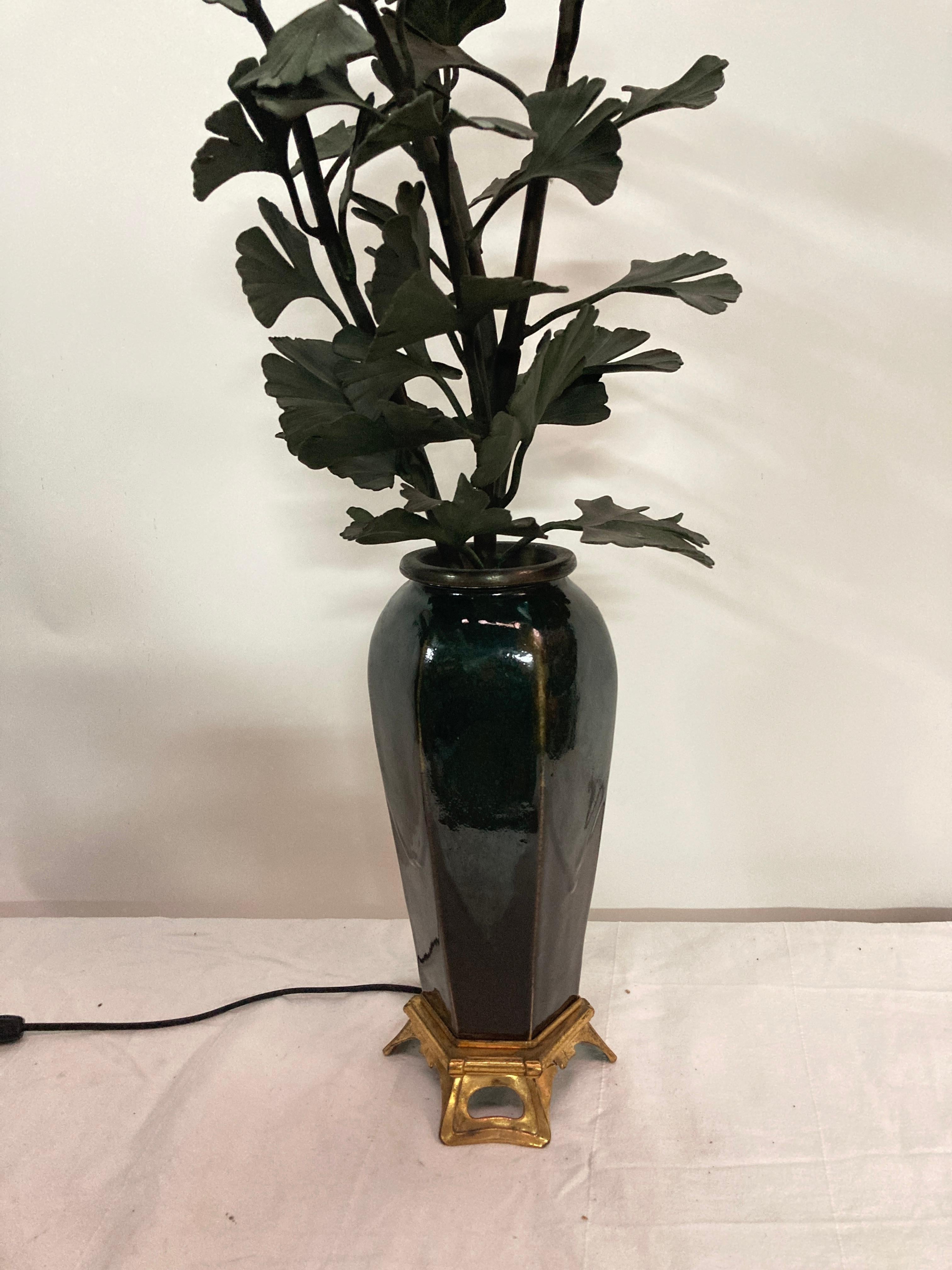 Early 20th Century Rare flower pot bronze and ceramic lamp Circa 1900 For Sale