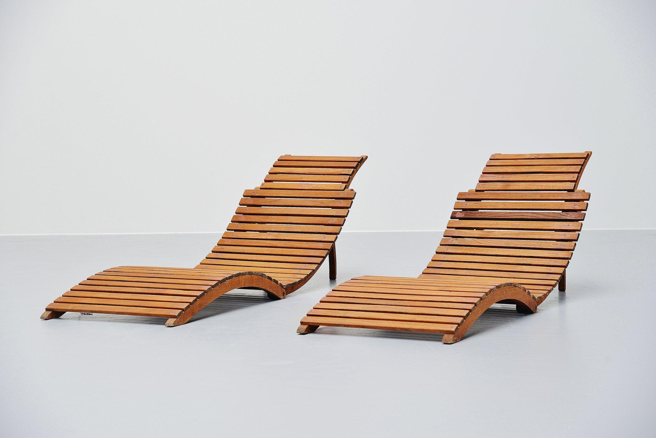 Rare Foldable Garden Slat Chairs, France, 1950 (Moderne der Mitte des Jahrhunderts)