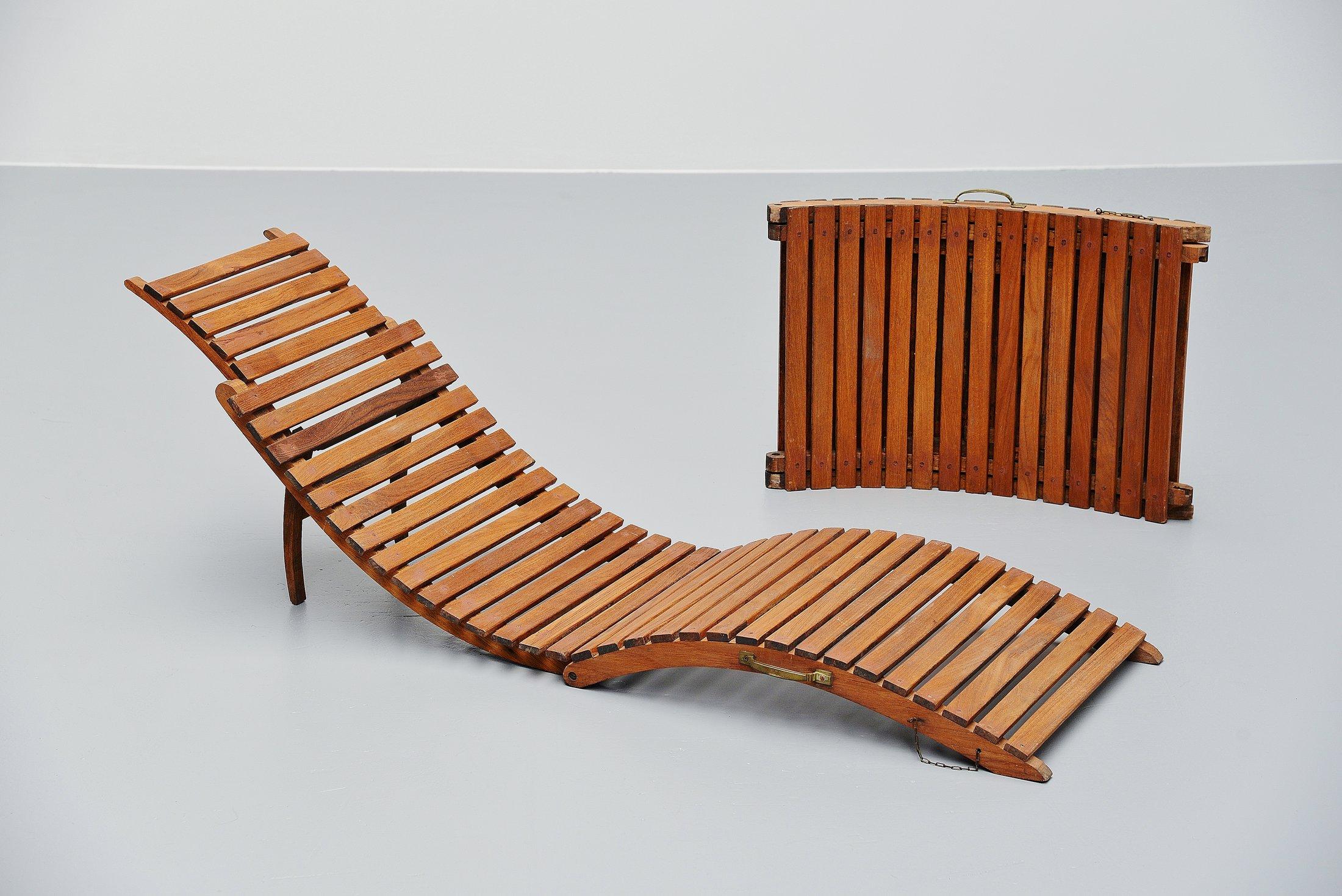 Rare Foldable Garden Slat Chairs, France, 1950 (Messing)