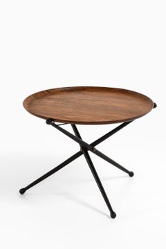 Rare Foldable Side Table in Rosewood, Brass and Black Lacquered Wood, 1950's