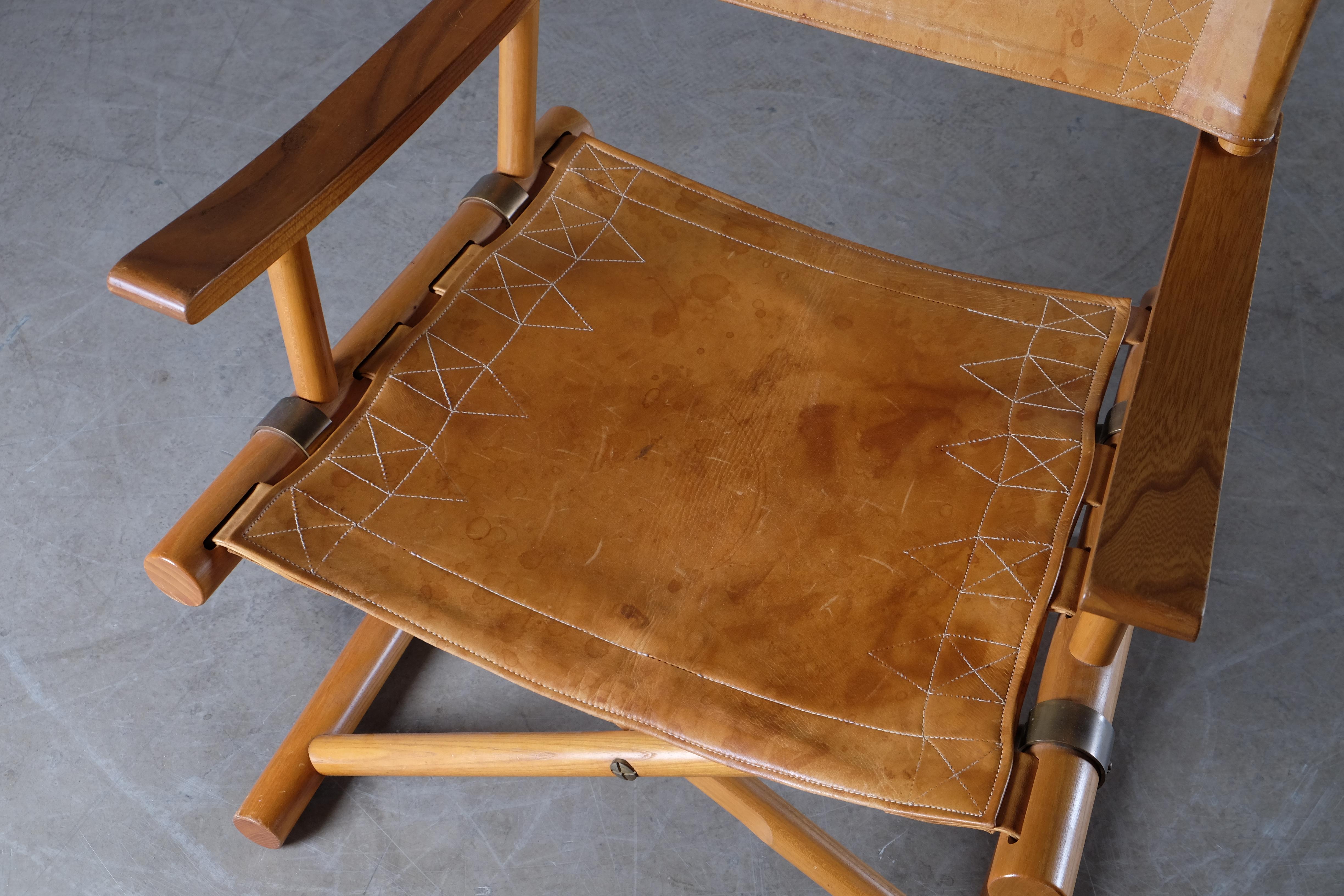 Leather Rare Folding Chair by Sune Lindström for NK, Sweden, 1963