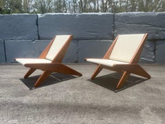 Rare Folding Scissor Chairs by Ficks Reed C. 1950, Linen, Fir