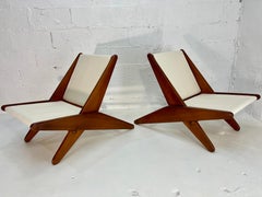 Rare Folding Scissor Chairs by Ficks Reed C. 1950, Linen, Fir