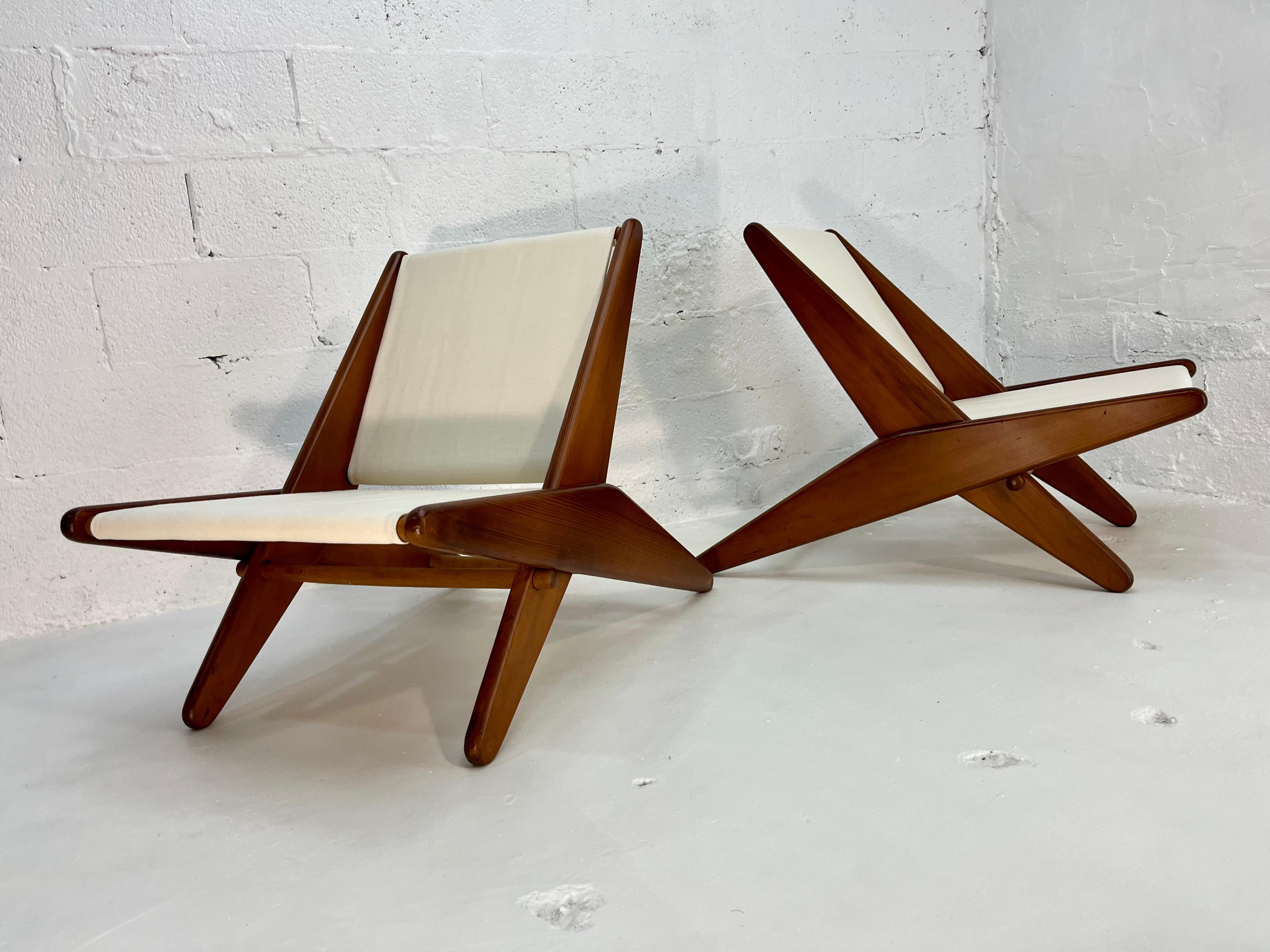 Mid-Century moderno Rare sedie a forbice pieghevoli di Ficks Reed C. 1950, Lino, Abete in vendita