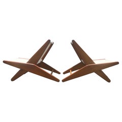 Rare Folding Scissor Chairs by Ficks Reed C. 1950, Linen, Fir