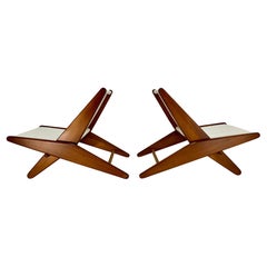 Rare Folding Scissor Chairs by Ficks Reed C. 1950, Linen, Fir