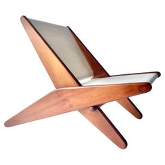 Rare Folding Scissor Chairs by Ficks Reed C. 1950, Linen, Fir