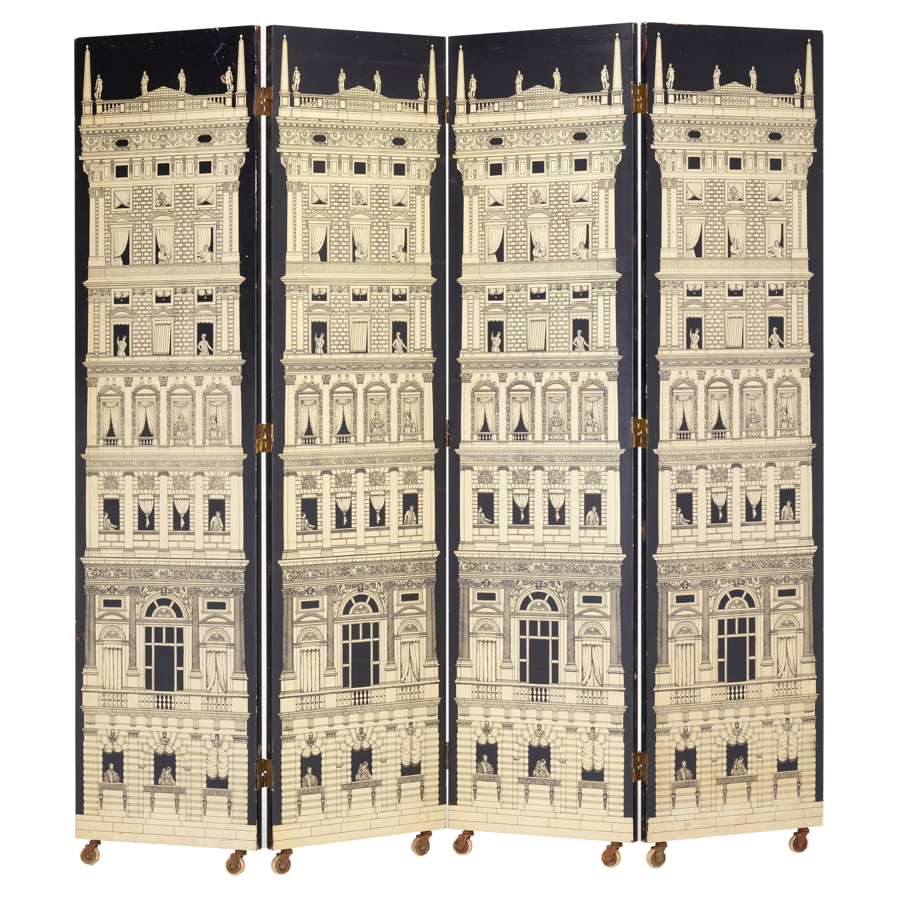 Rare Folding Screen "Grattacieli Rinascimentali" by Piero Fornasetti