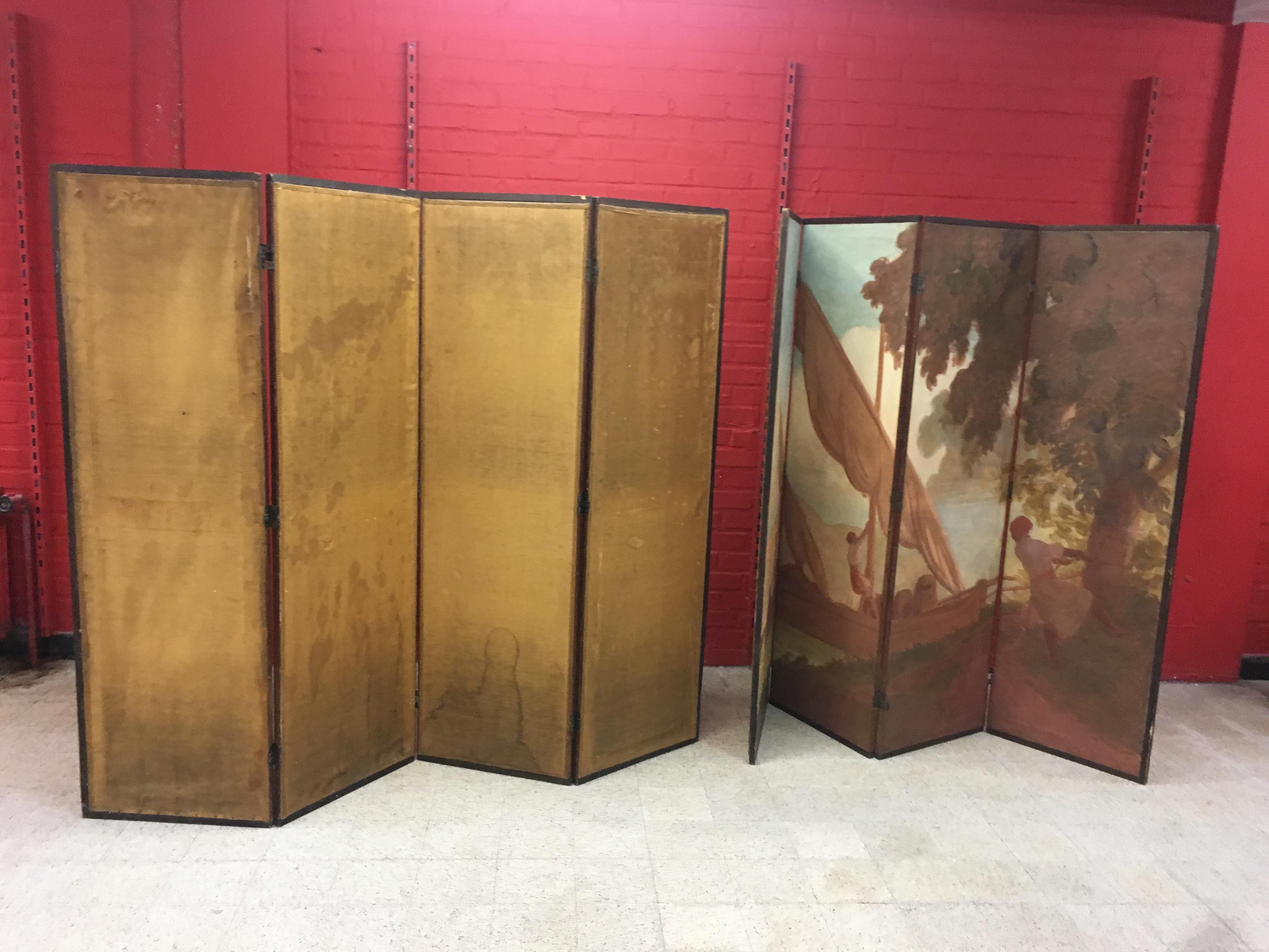 Rare Folding Screen Period 1900, Composed of Two Elements, circa 1900 For Sale 6