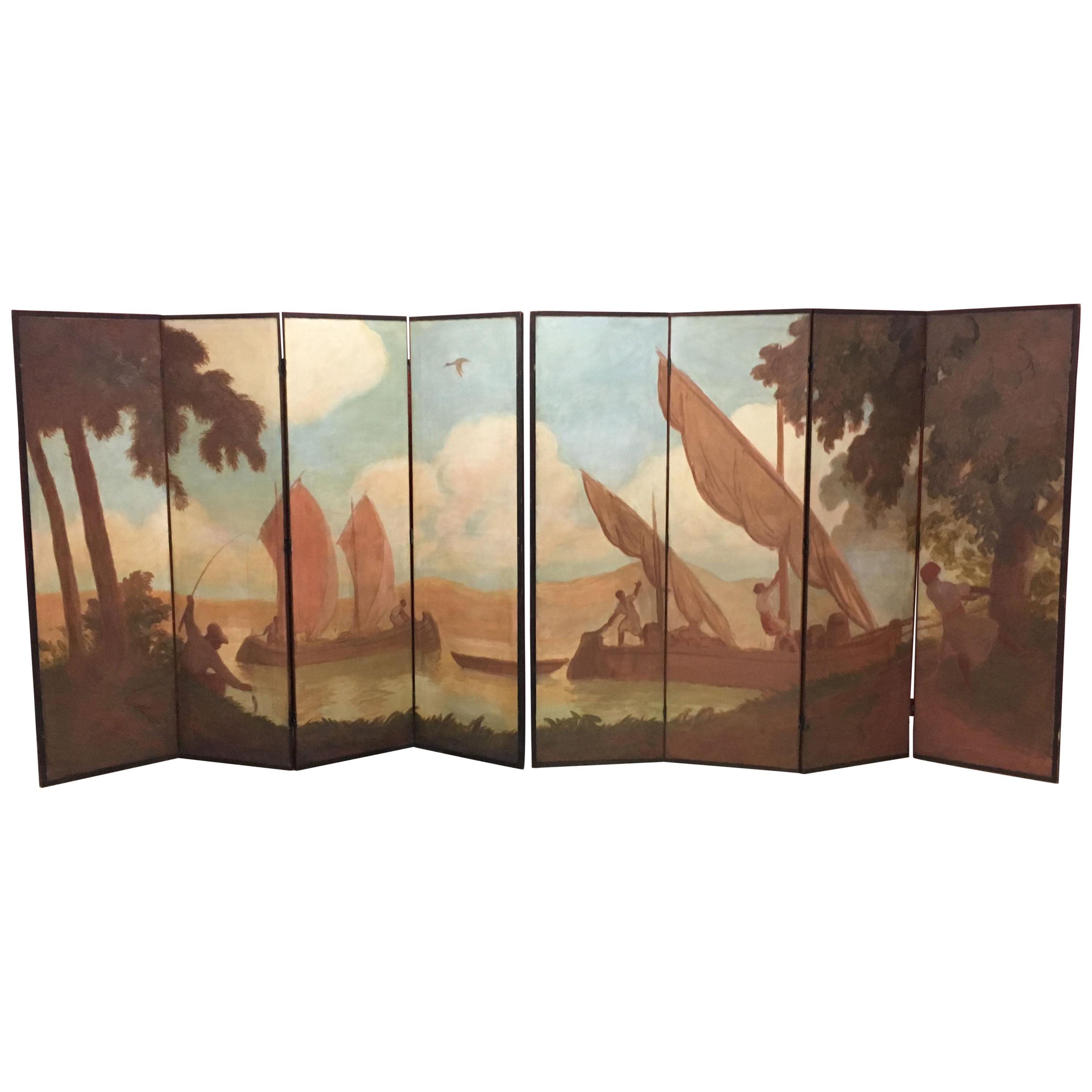 Rare Folding Screen Period 1900, Composed of Two Elements, circa 1900 For Sale