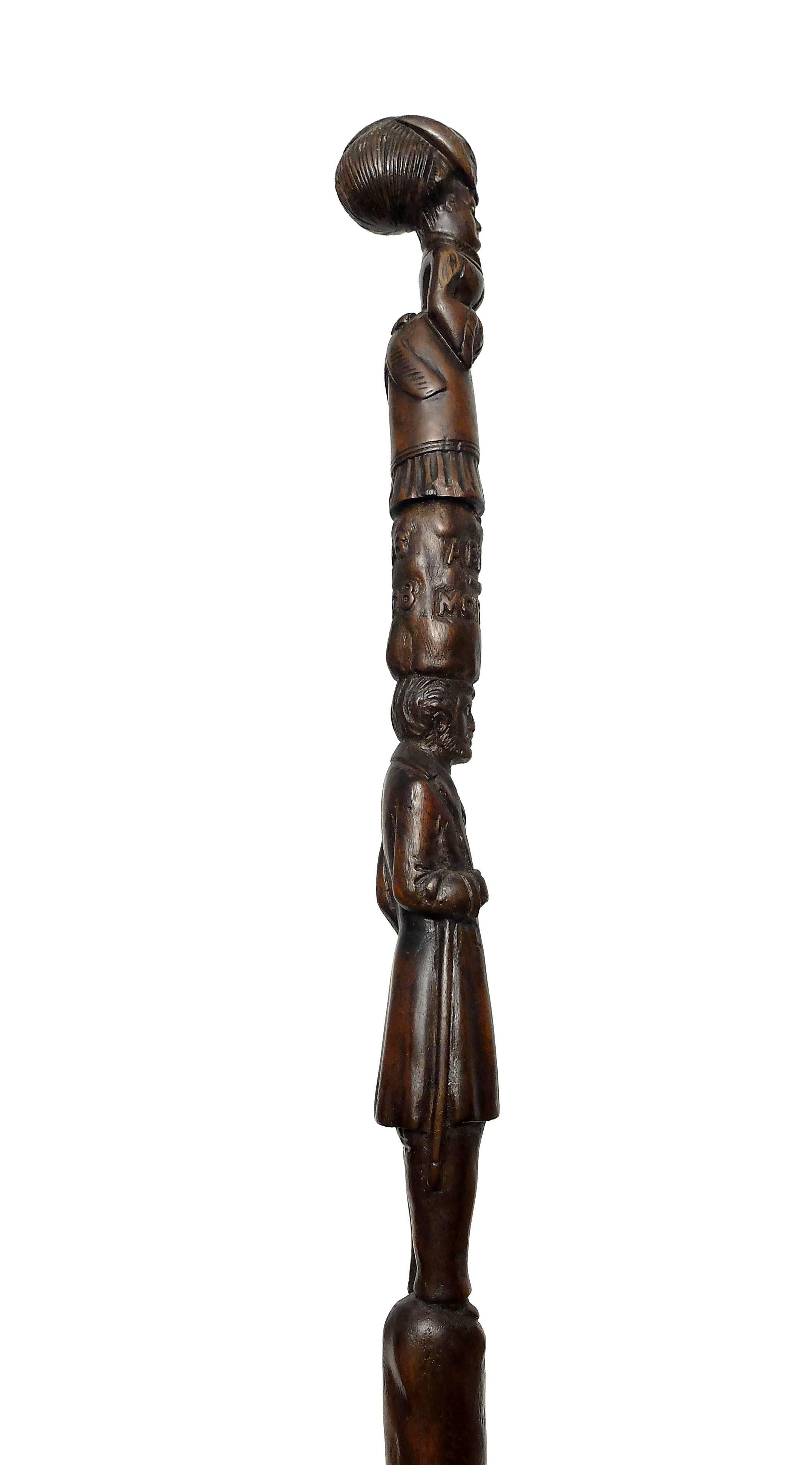 Rare Folk Art Walking Cane Related to a Marriage, England, 1868 In Excellent Condition In Milan, IT