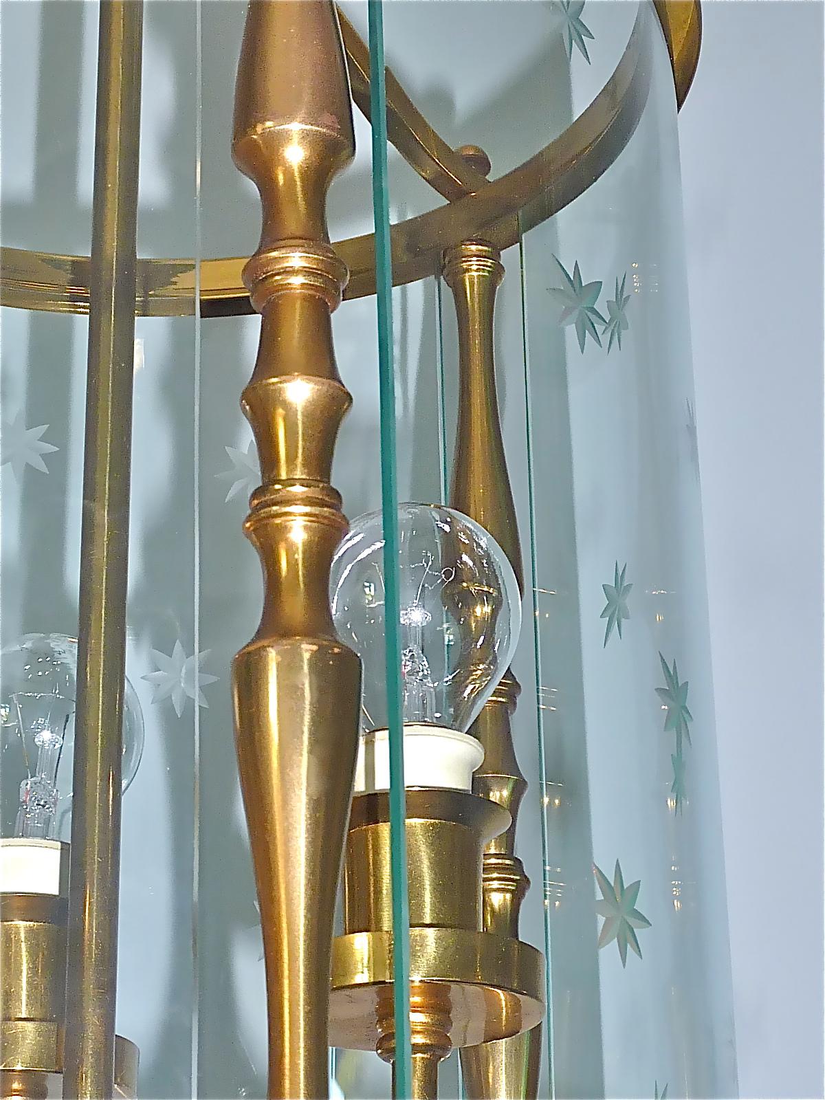 Rare Fontana Arte Pietro Chiesa Style Lantern Italian Lamp Brass Bent Glass 1950 en vente 4