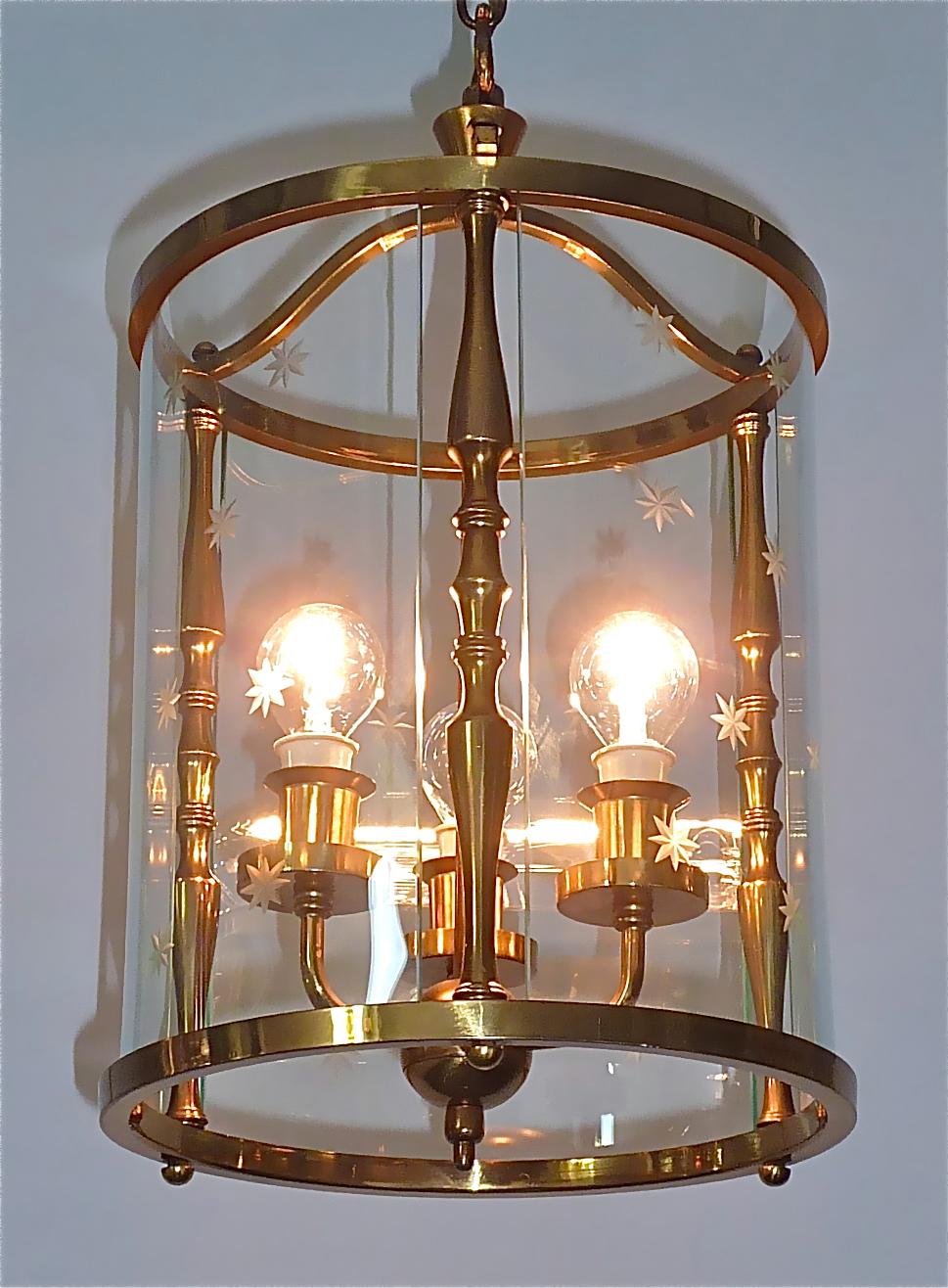 Rare Fontana Arte Pietro Chiesa Style Lantern Italian Lamp Brass Bent Glass 1950 en vente 8