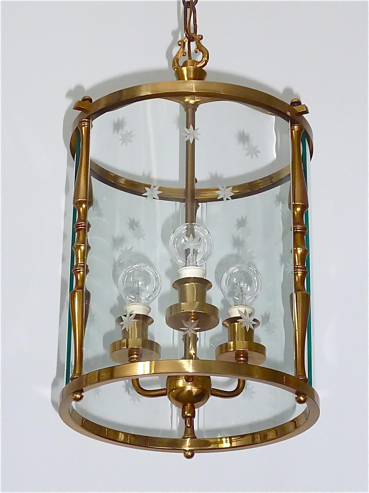 Mid-Century Modern Rare Fontana Arte Pietro Chiesa Style Lantern Italian Lamp Brass Bent Glass 1950 en vente