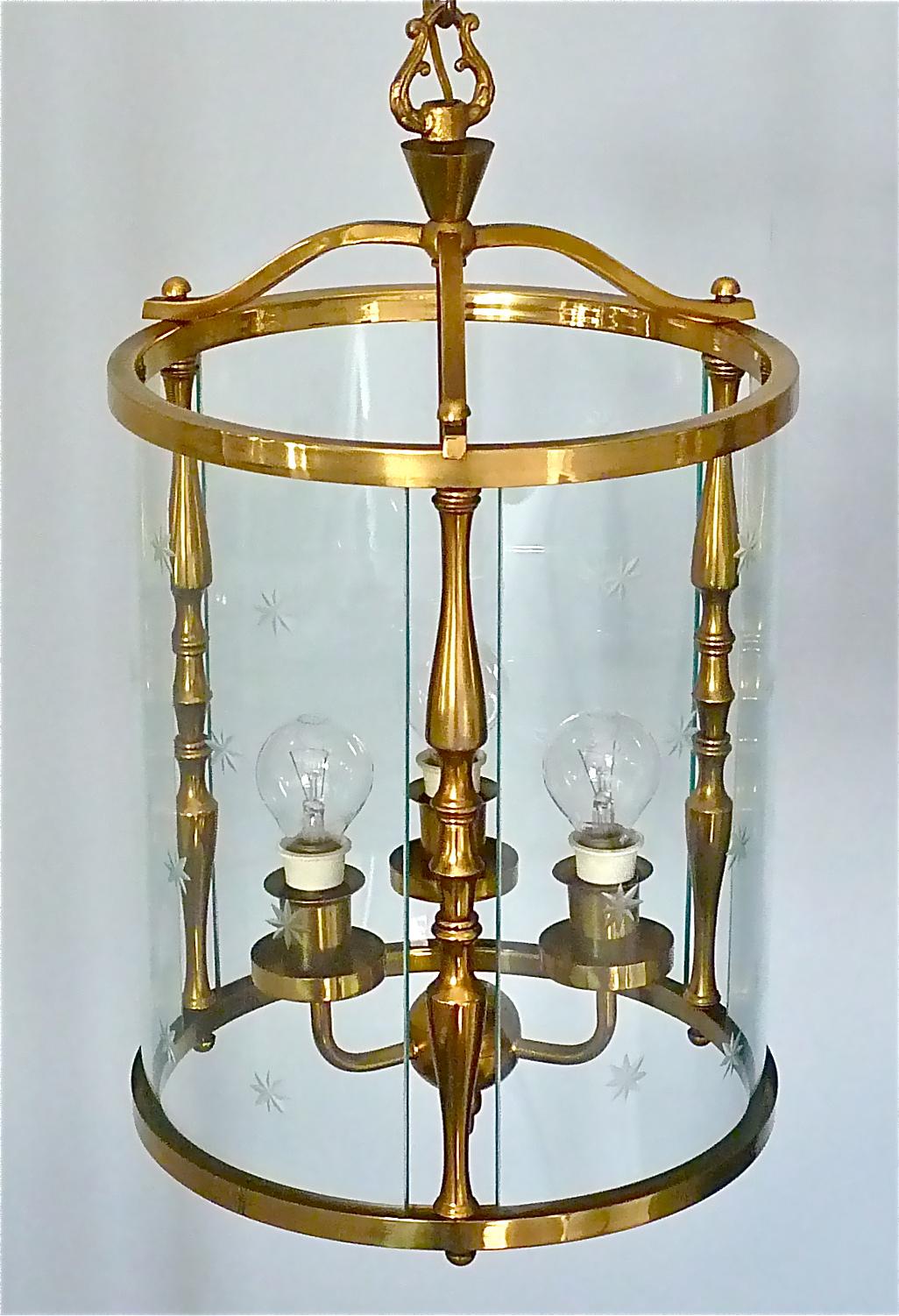 Facetté Rare Fontana Arte Pietro Chiesa Style Lantern Italian Lamp Brass Bent Glass 1950 en vente