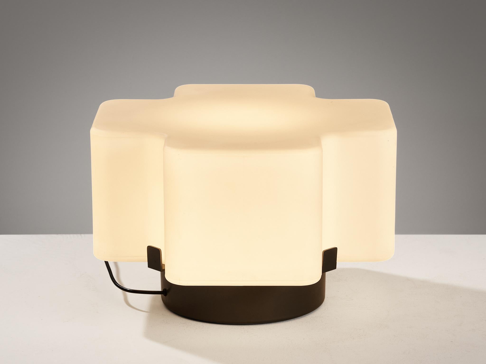 Metal Rare Fontana Arte Table Lamp with Geometric White Glass Shade