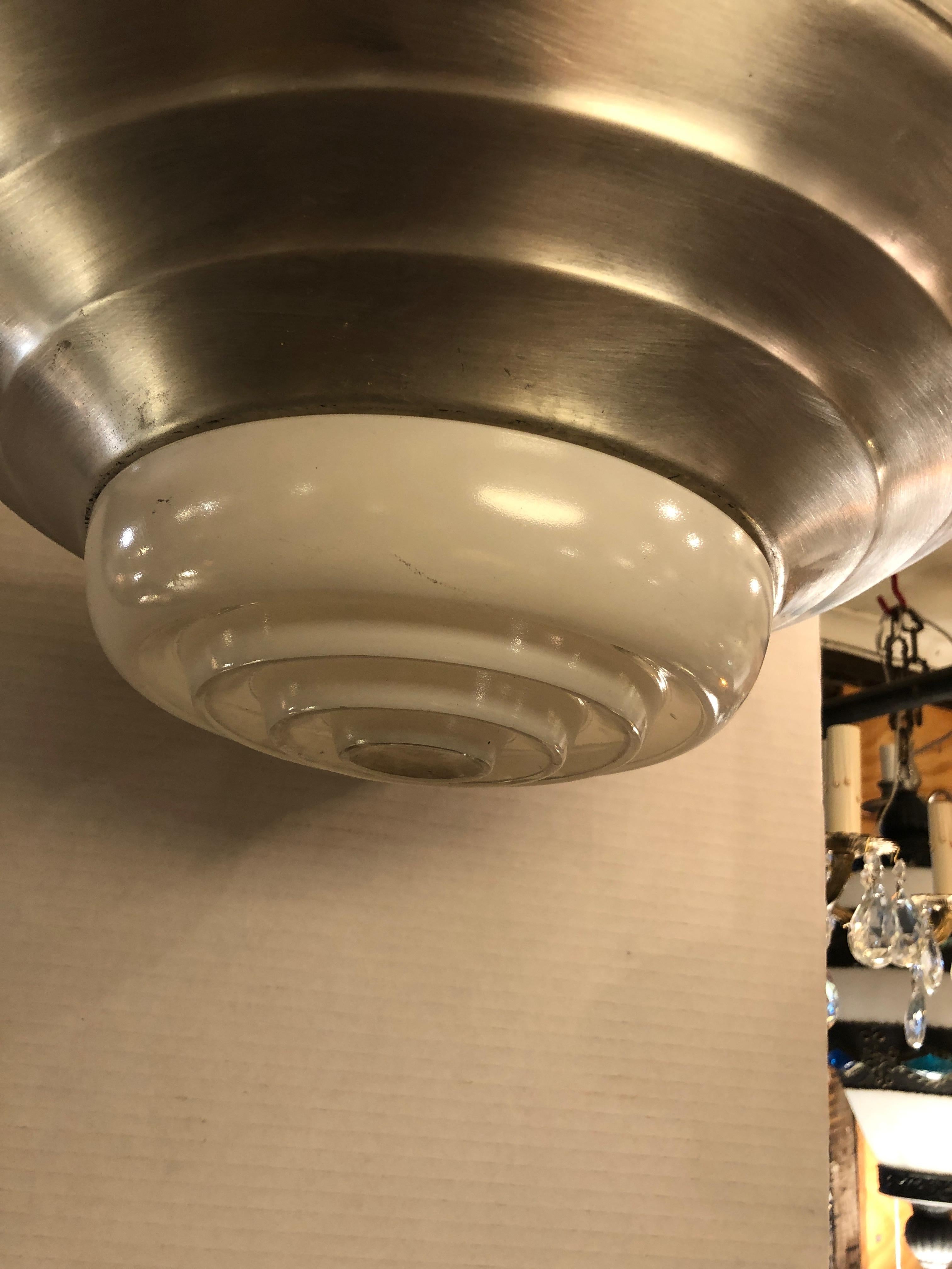 Rare Form Aluminum and Milk Glass Industrial Pendant Chandelier In Excellent Condition In Hopewell, NJ