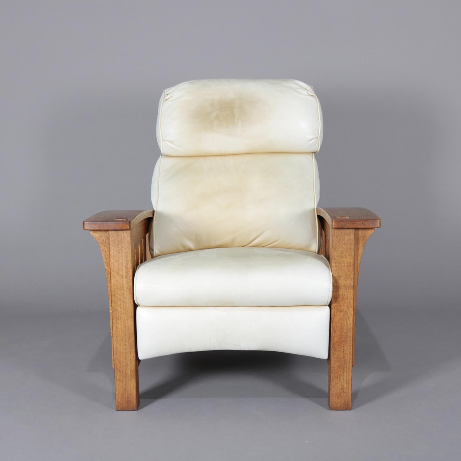 20th Century Rare Form Arts & Crafts Stickley Bros, Bow Arm Morris Chair Recliner, circa 1980