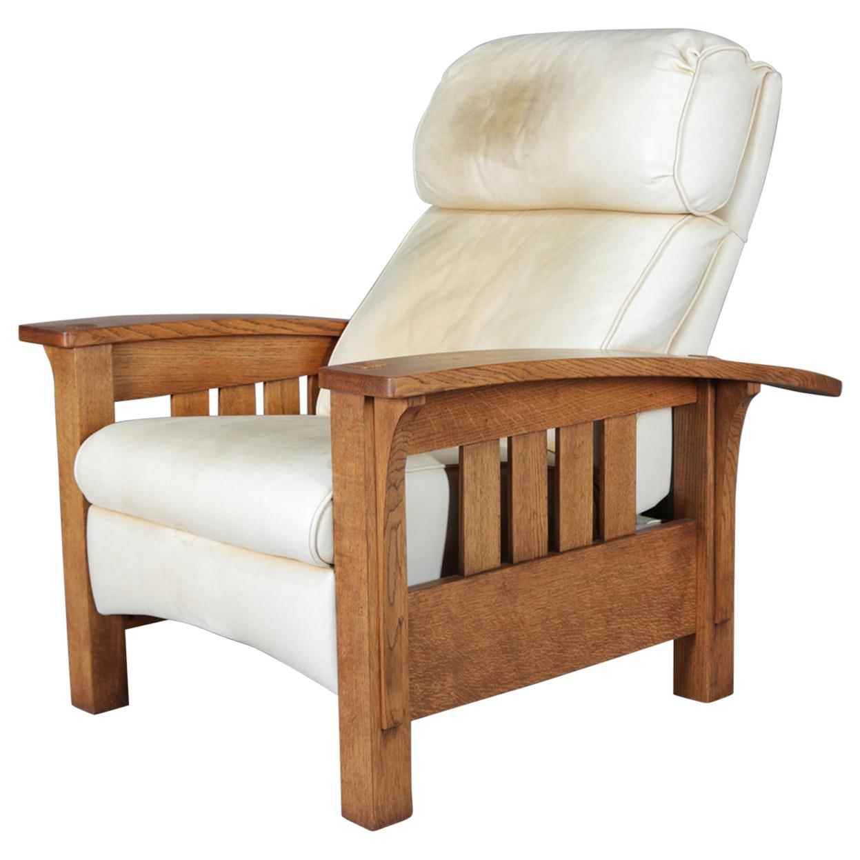 Seltene Form Arts & Crafts Stickley Bros:: Bow Arm Morris Chair Recliner:: ca. 1980