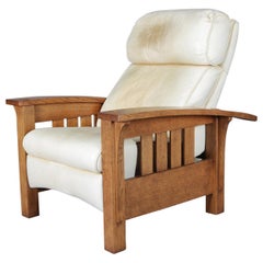 Seltene Form Arts & Crafts Stickley Bros:: Bow Arm Morris Chair Recliner:: ca. 1980