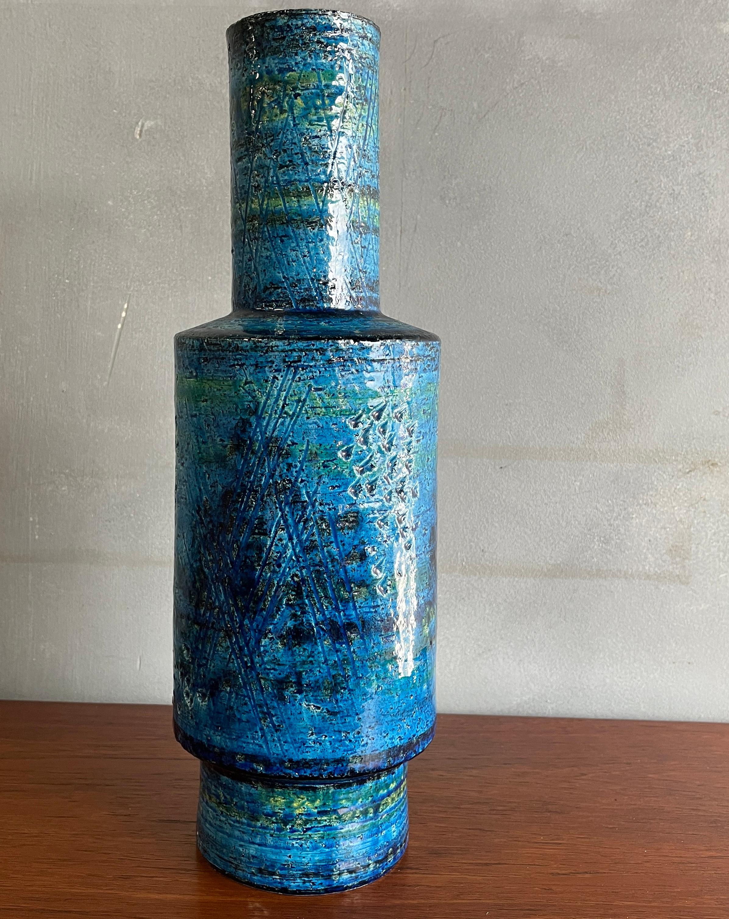 Italian Rare Form Blue Bitossi Vase 
by Aldo Londi for Raymor, Italy, 1960