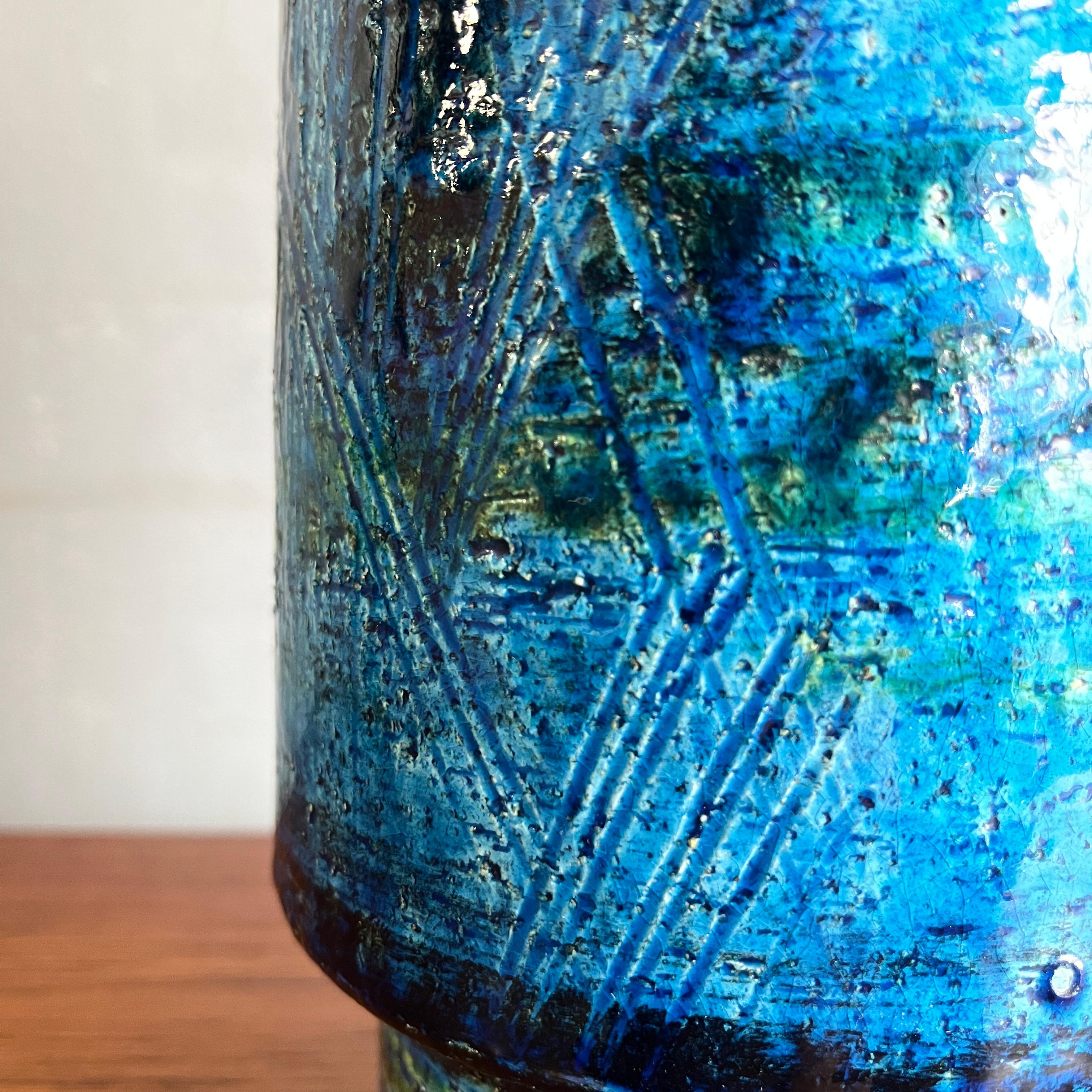 20th Century Rare Form Blue Bitossi Vase 
by Aldo Londi for Raymor, Italy, 1960