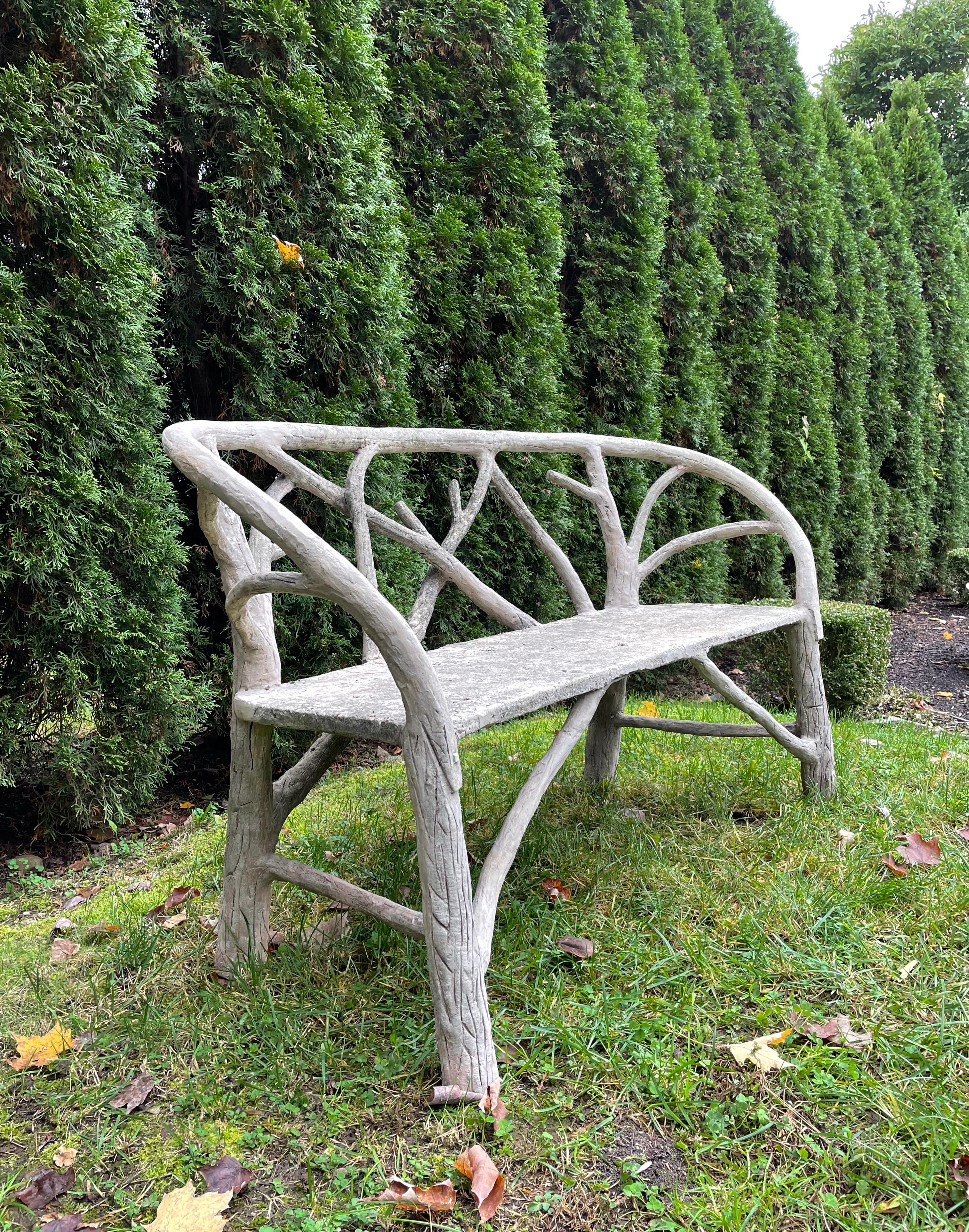 Rare Form French Faux Bois Bench In Good Condition For Sale In Woodbury, CT